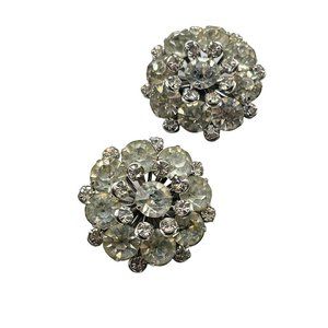 Vintage Pair of Rhinestones Pin Brooches Clear Stones Silver Tone Scatter Pins